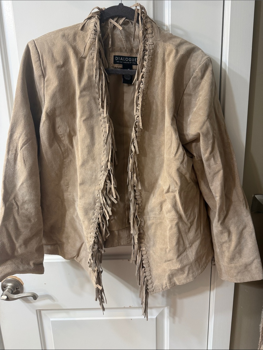 Dialogue Fringe Suede Jacket in Beige